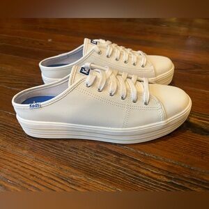 Keds Triple Kick White Leather Platform Sneakers/Mules